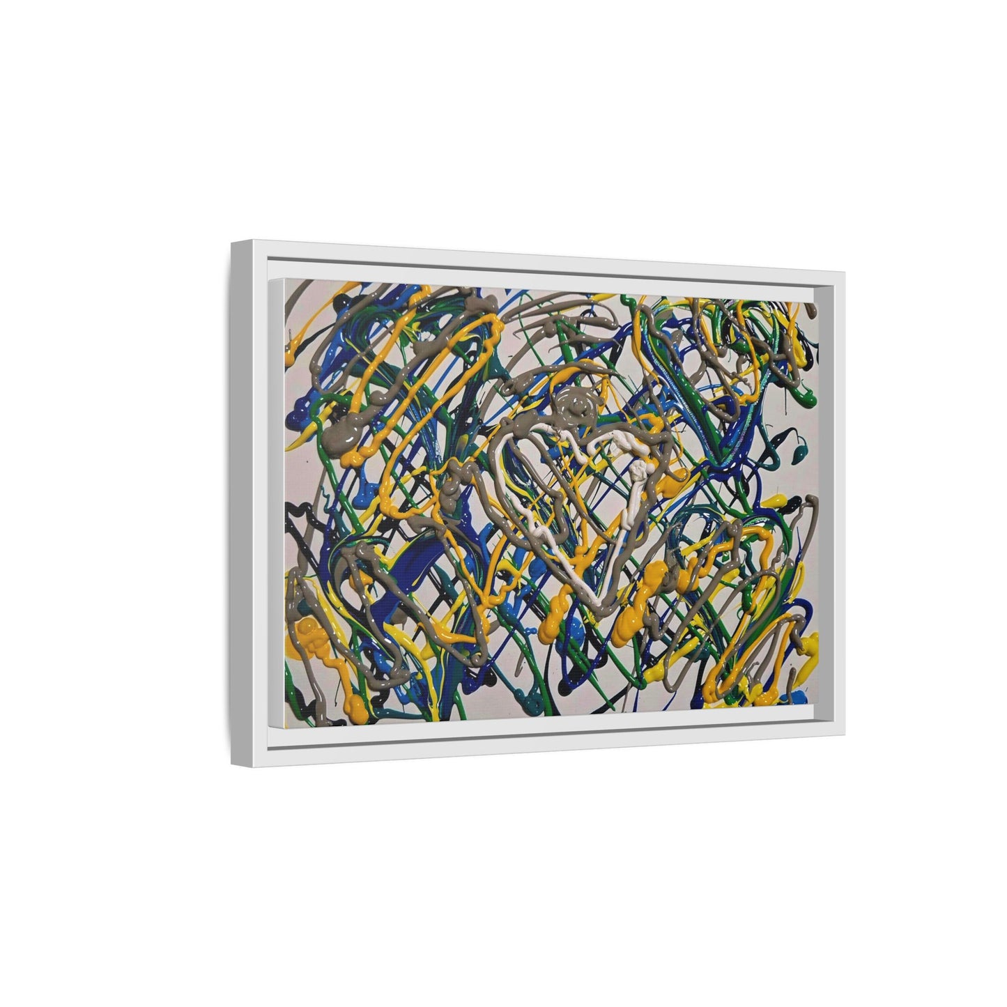 Abstract Multicolor Drizzle Drip Painting — Framed Matte Canvas Wall Art