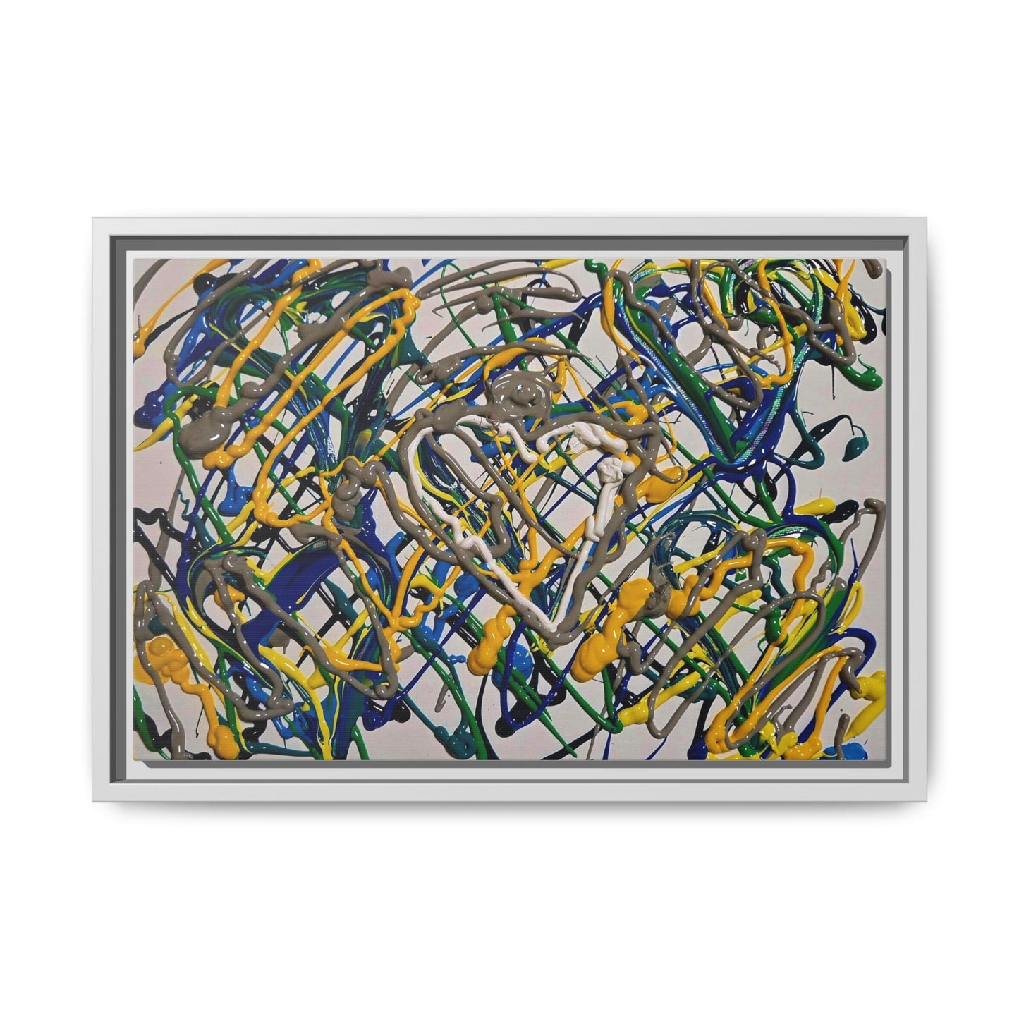 Abstract Multicolor Drizzle Drip Painting — Framed Matte Canvas Wall Art