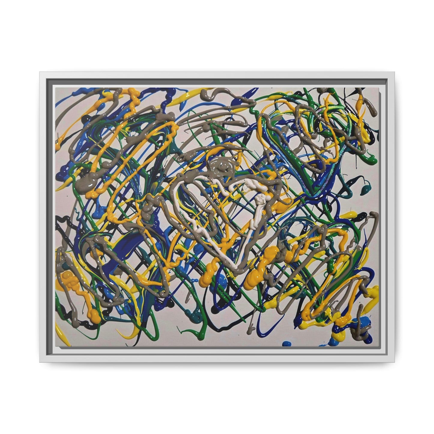 Abstract Multicolor Drizzle Drip Painting — Framed Matte Canvas Wall Art