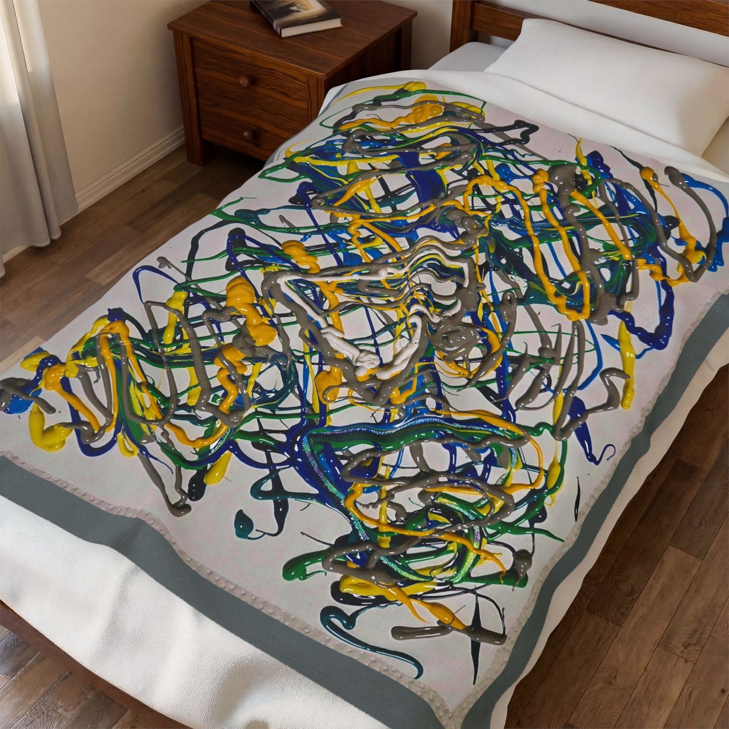 F - Abstract Art Splatter Velveteen Plush Blanket — Colorful Modern Art Throw